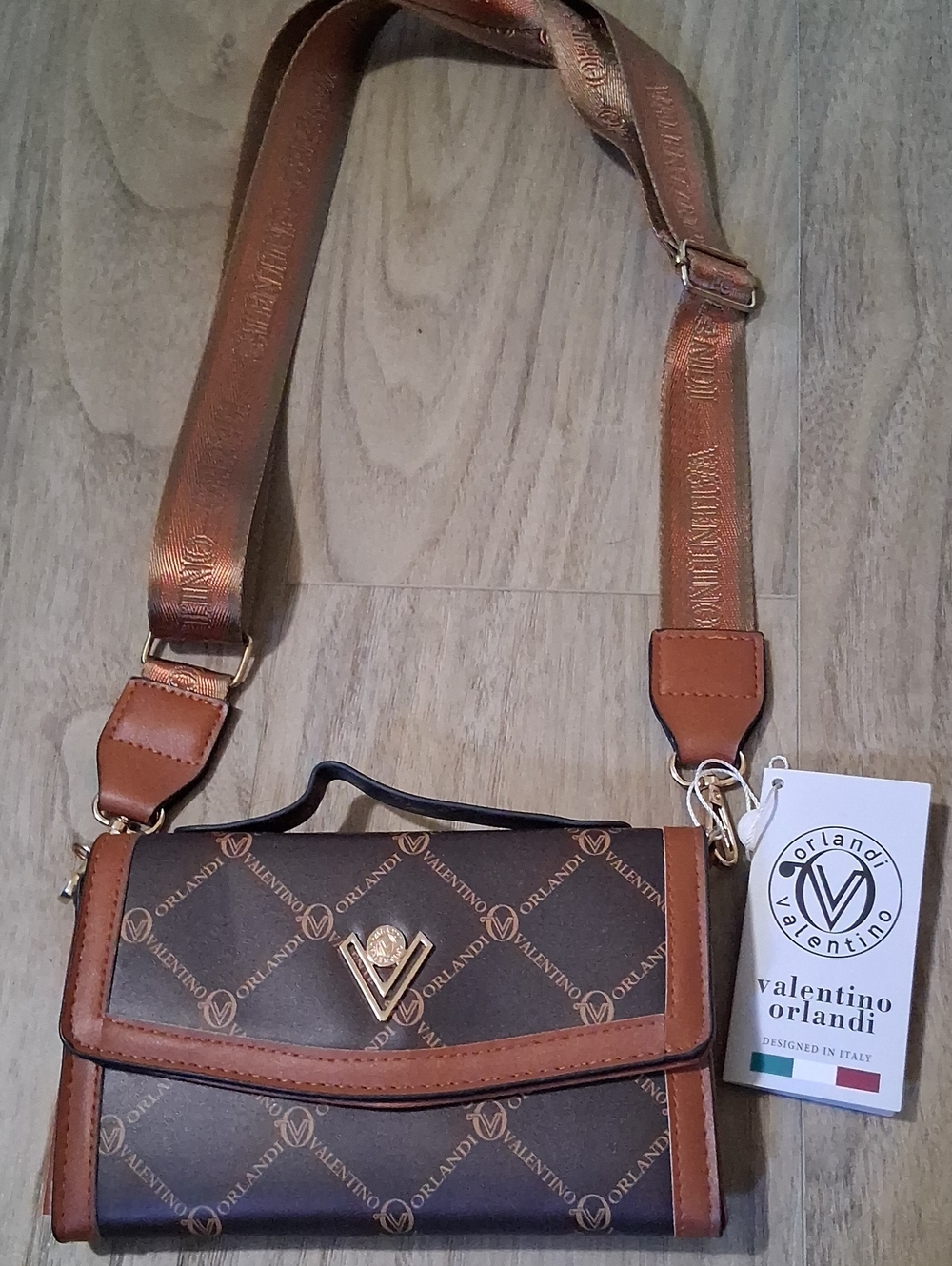 Valentino Orlandi Brown and Tan Logo Crossbody